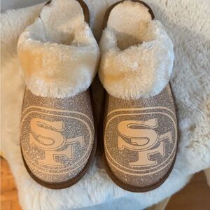 SF 49ers Glitter Faux-Fur Slide Slippers - Cream
